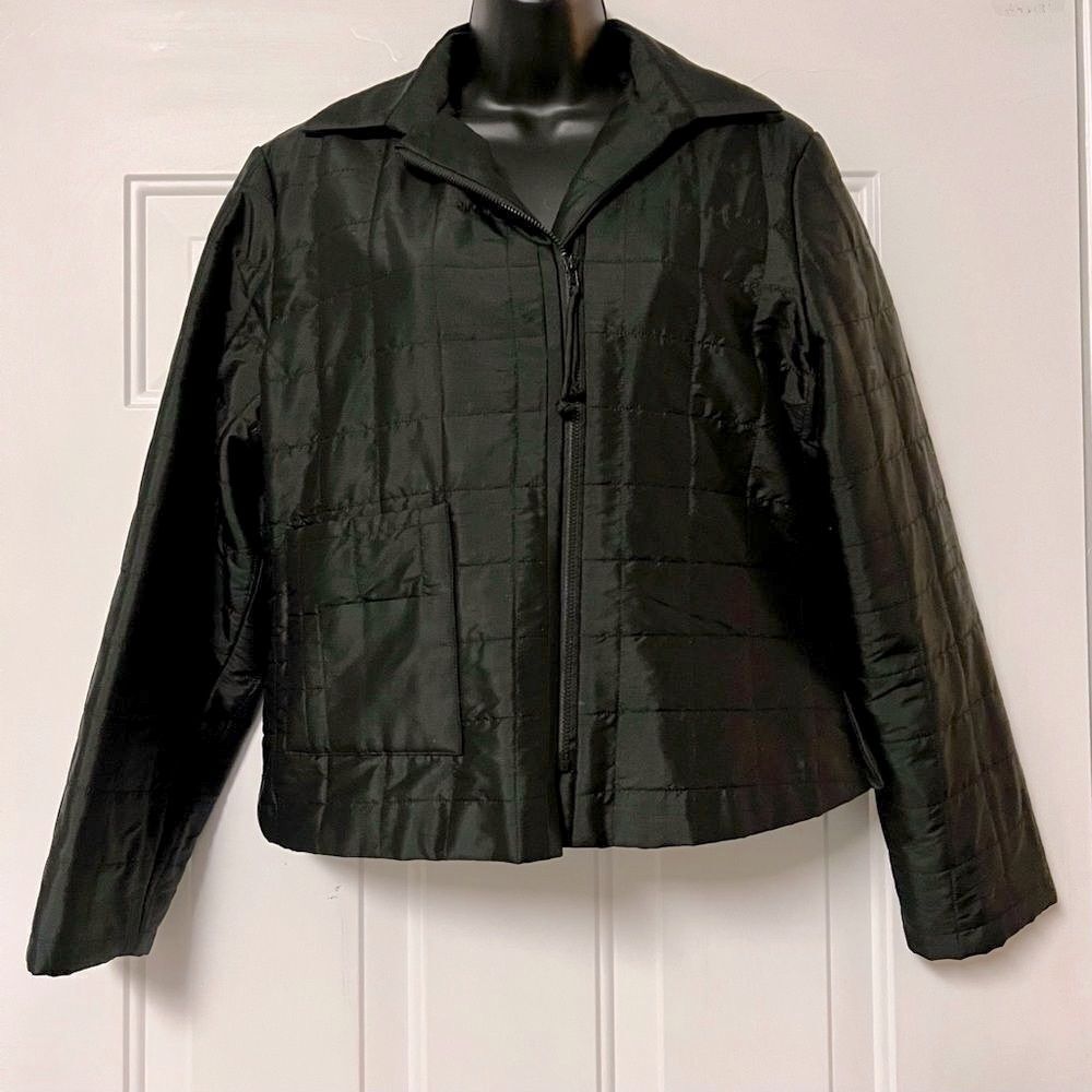 Silk Quilted 90s Black Boxy Simon Chin Split Hem Full Zip Evening Jacket Vintage